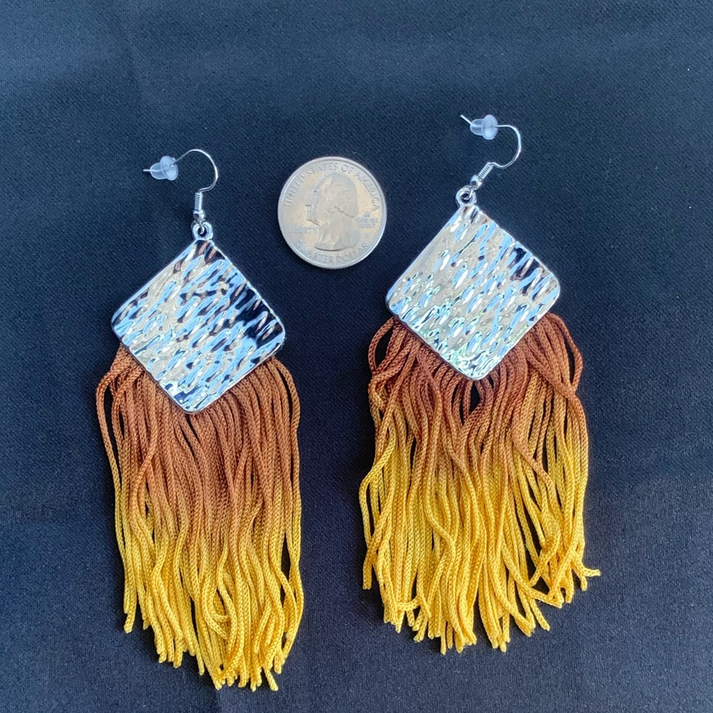 Silver diamond with fringe earrings
